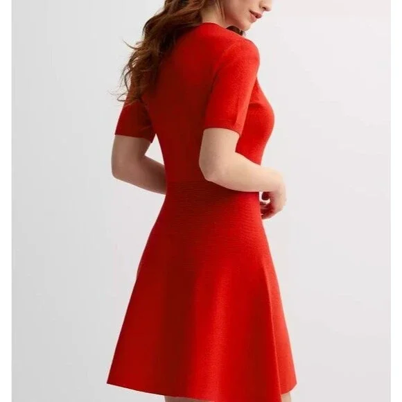 Draper James Bow Neck Detail Fit & Flare Mini Sweater Dress Size Large - Picture 2 of 16